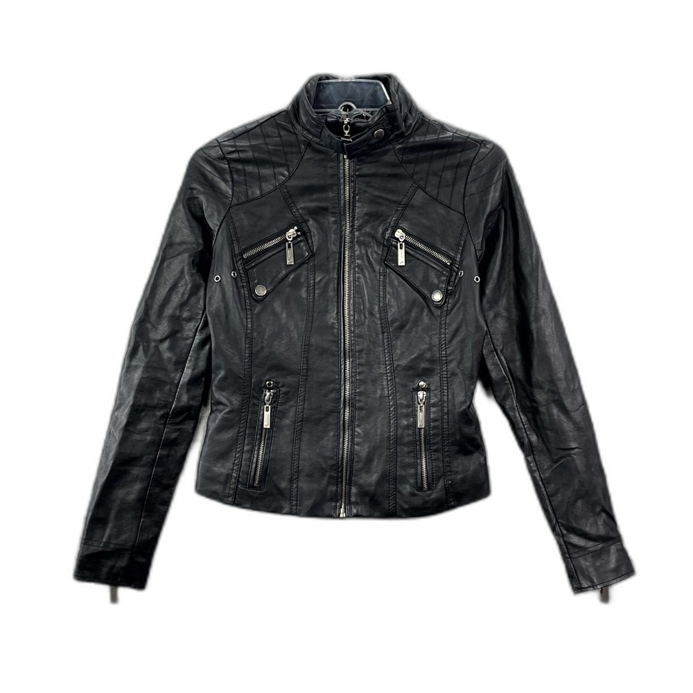 JouJou Biker Jacket Womens XS Black Full Zip Moto Hiking Rancher Riding Outdoor